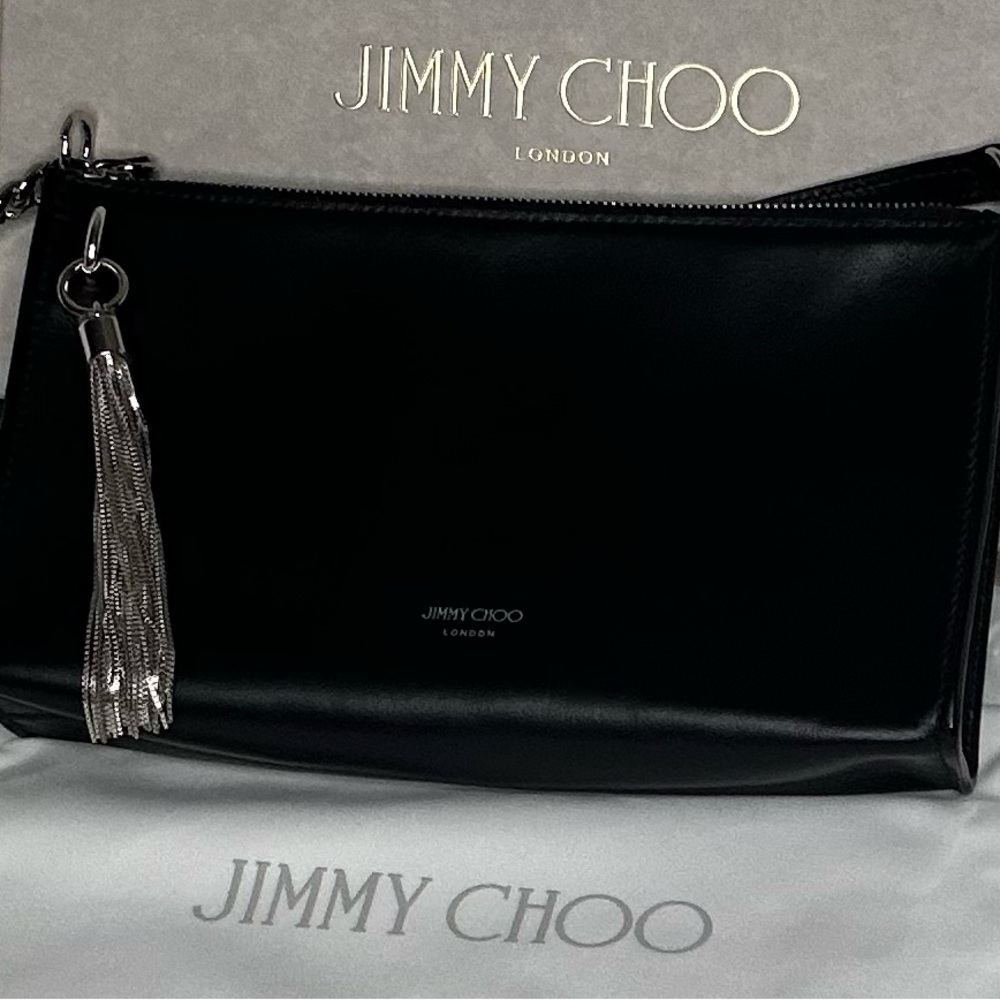 Jimmy Choo Black Leather Clutch with Silver Accents